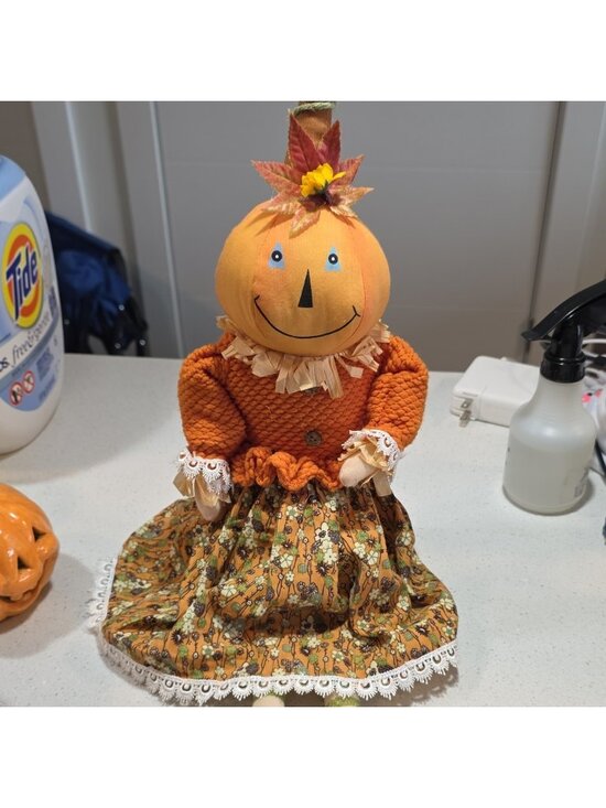 Unbranded Other - Halloween Scarecrow Fabric Figurine Freestanding Table Decor Orange Beige Green